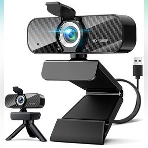 Full HD 1080P Webcam with Built-in Microphone and Rotatable Tripod, Carbon Fiber